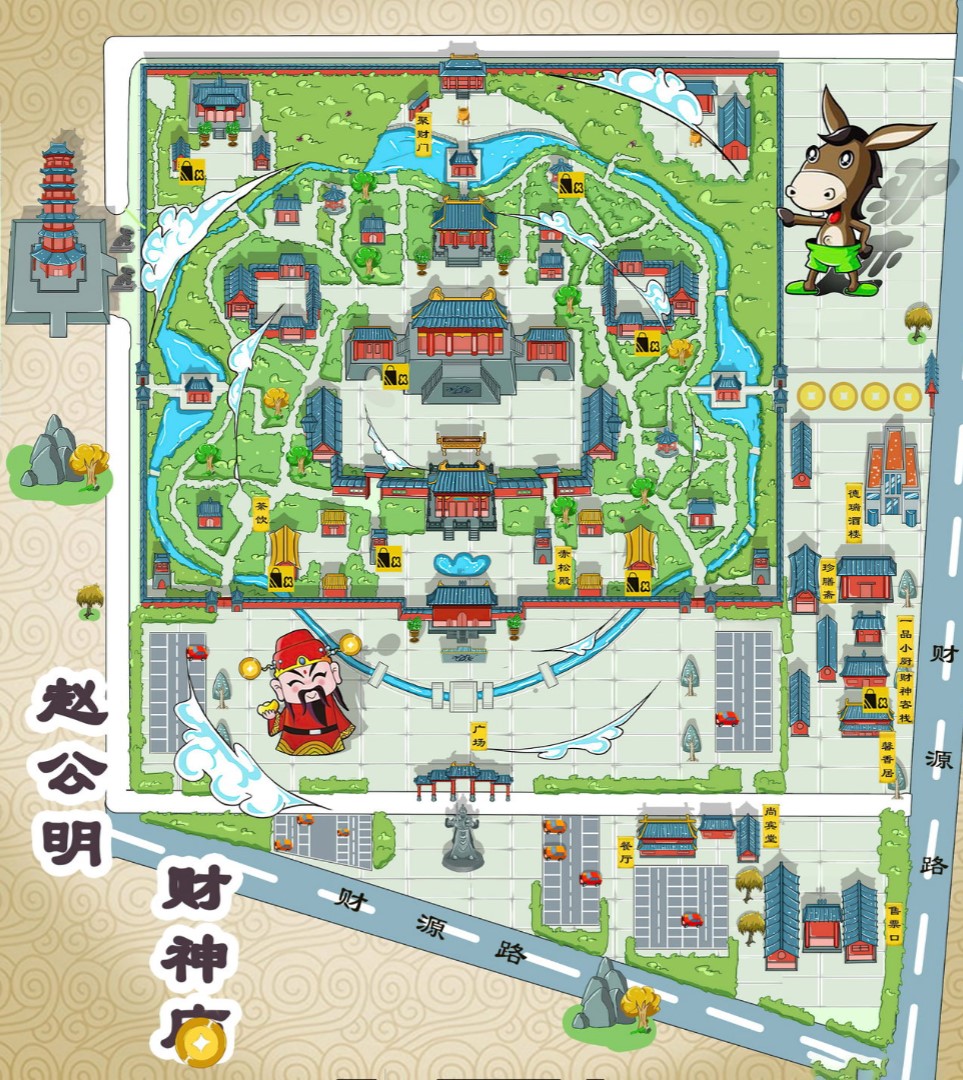 平原寺庙类手绘地图